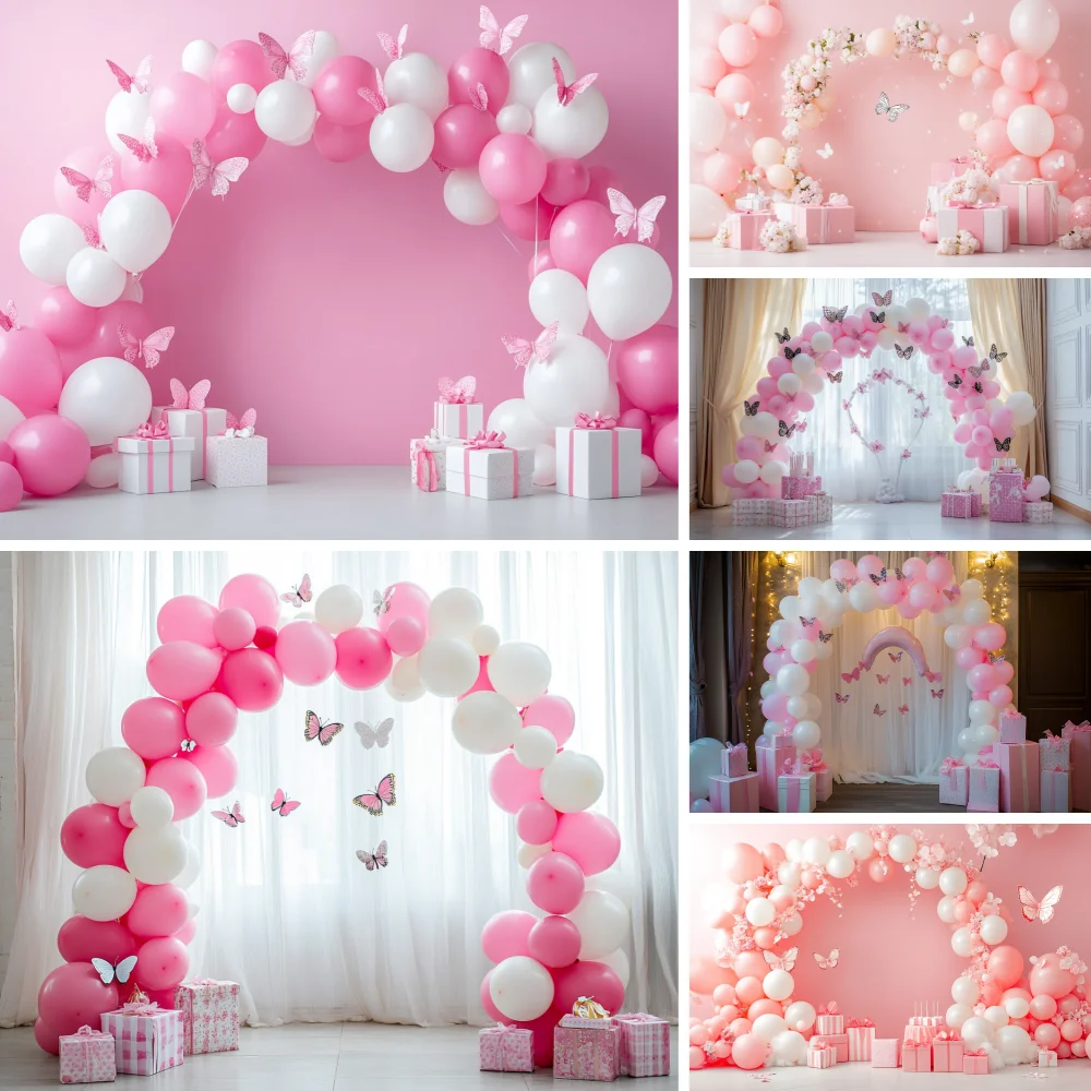

Girl Boy 1st Birthday Party Balloon Backdrop Arched Door Colorful Balloon Newborn Baby Shower Cake Smash Photographic Background