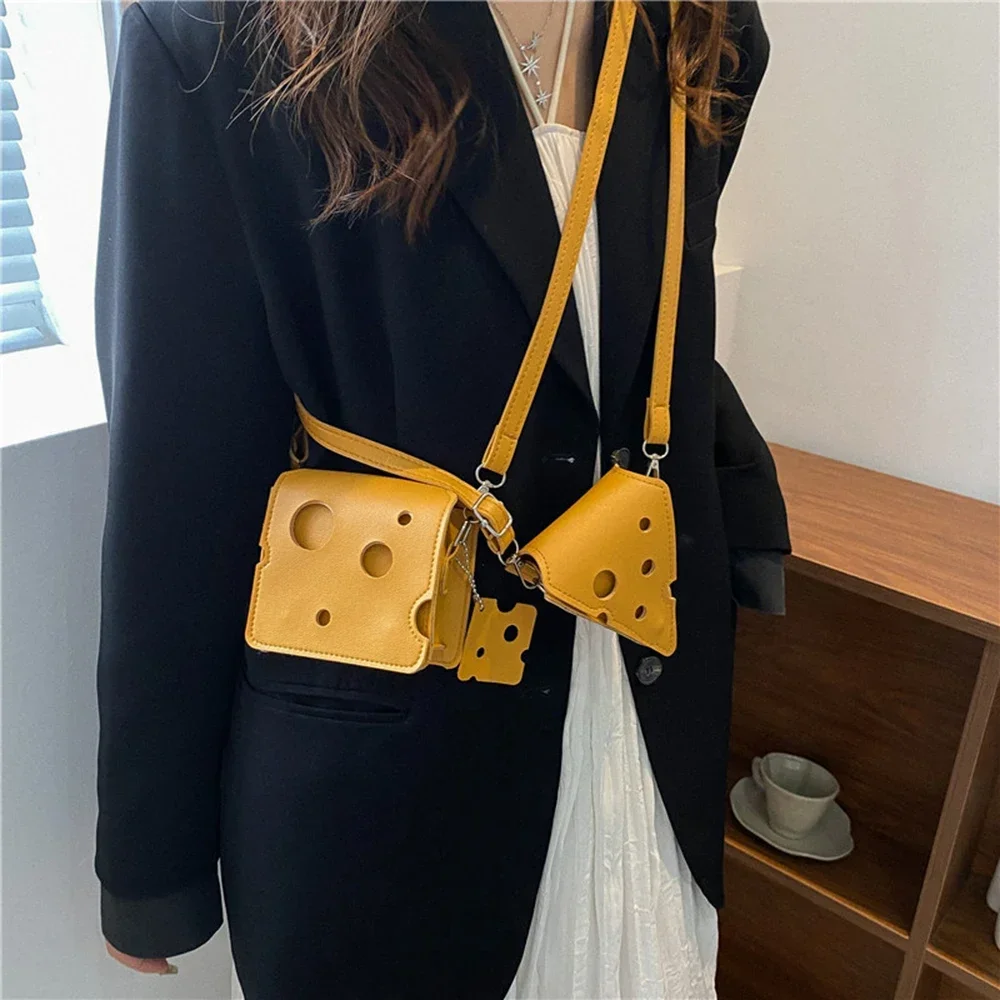 New Women Small Crossbody Shoulder Bag Cheese Shaped PU Leather Bags Cute Earphone Lipstick Purses Female Handbags Messenger