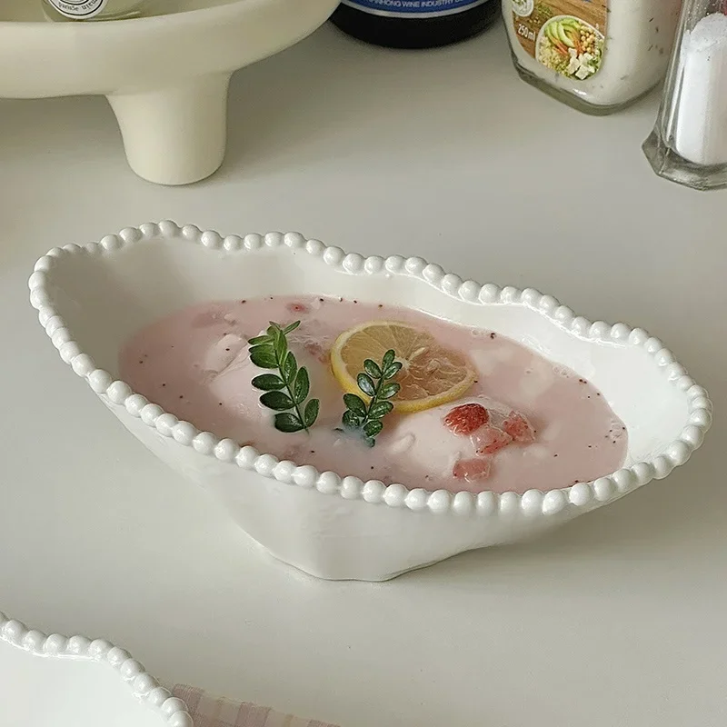 

n Sle Cerc Relief Dot Salad Bowl Luxury Restaurant ternoon Tea Dert Home Use Odd-aped Breakfast Bowl
