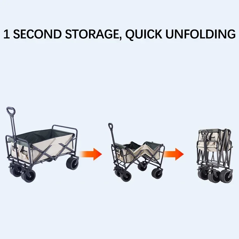 200KG All Terrain Camping Wagon Folding Beach Cart With Wheels Portable Ultralight Trolley Shopping Pushcart Outdoor Picnic Beac