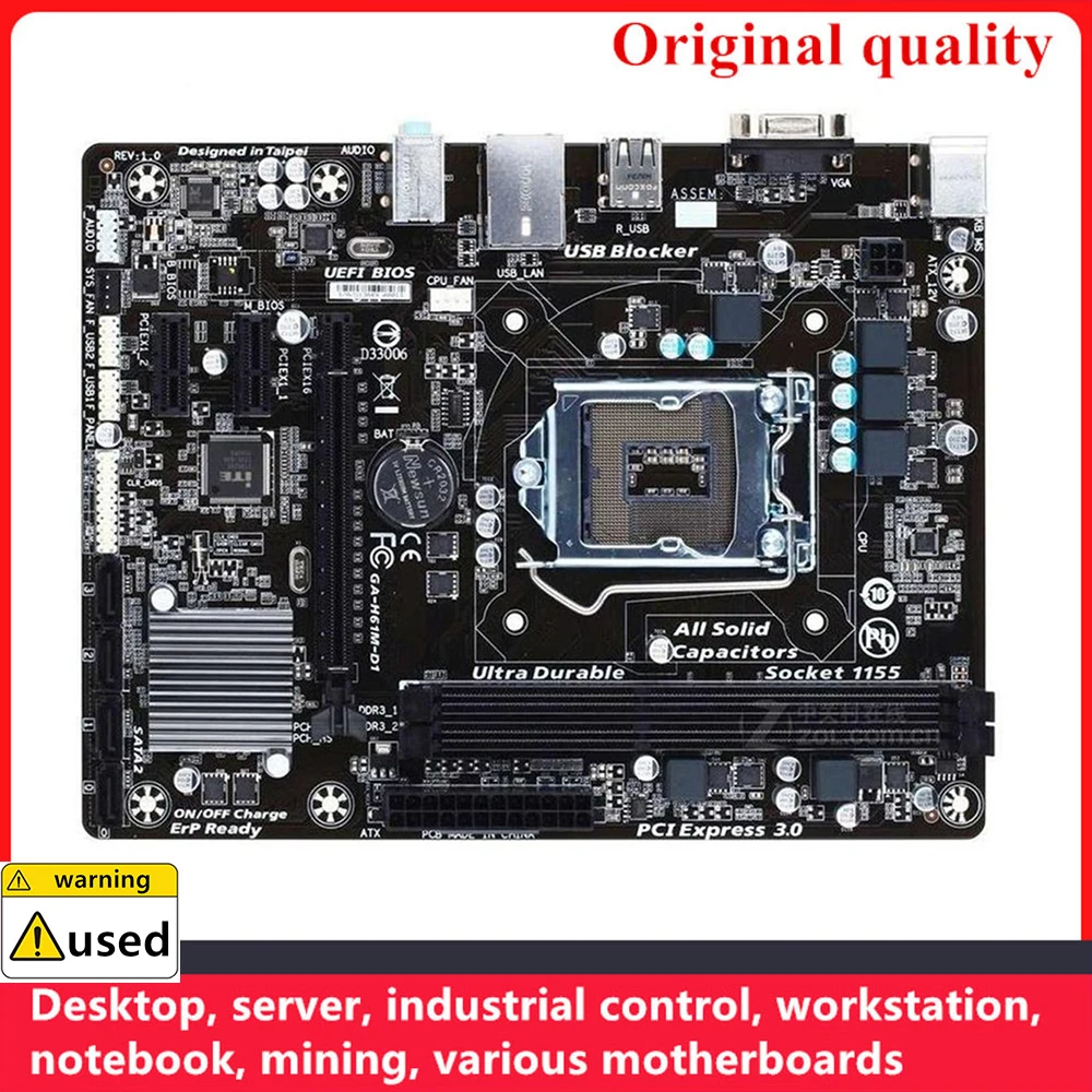 

For GA-H61M-D1H61M-D1 Motherboards LGA 1155 DDR3 16GB M-ATX For Intel H61 Desktop Mainboard PCI-E2.0 SATA II USB2.0