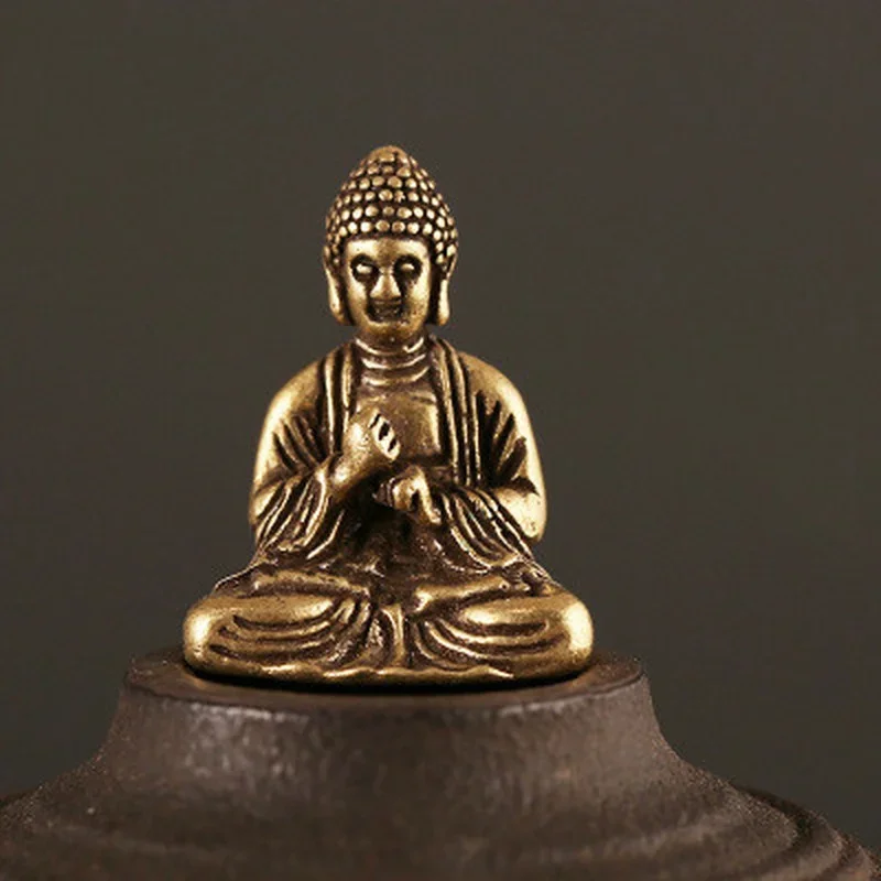 

Home Office Desk Decorative Ornament Mini Portable Vintage Brass Buddha Statue Pocket Sitting Buddha Figure Sculpture