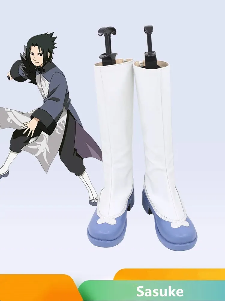 

Костюм для косплея JP Anime Sasuke Uchiha, белые, синие ботинки ручной работы из искусственной кожи