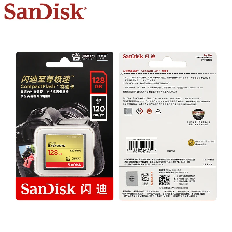 SanDisk kartu CF 64GB Compactflash UDMA-7 kartu memori kecepatan tinggi ekstrem 32GB 128GB membaca 120MB/dtk kartu U3 untuk kamera SLR
