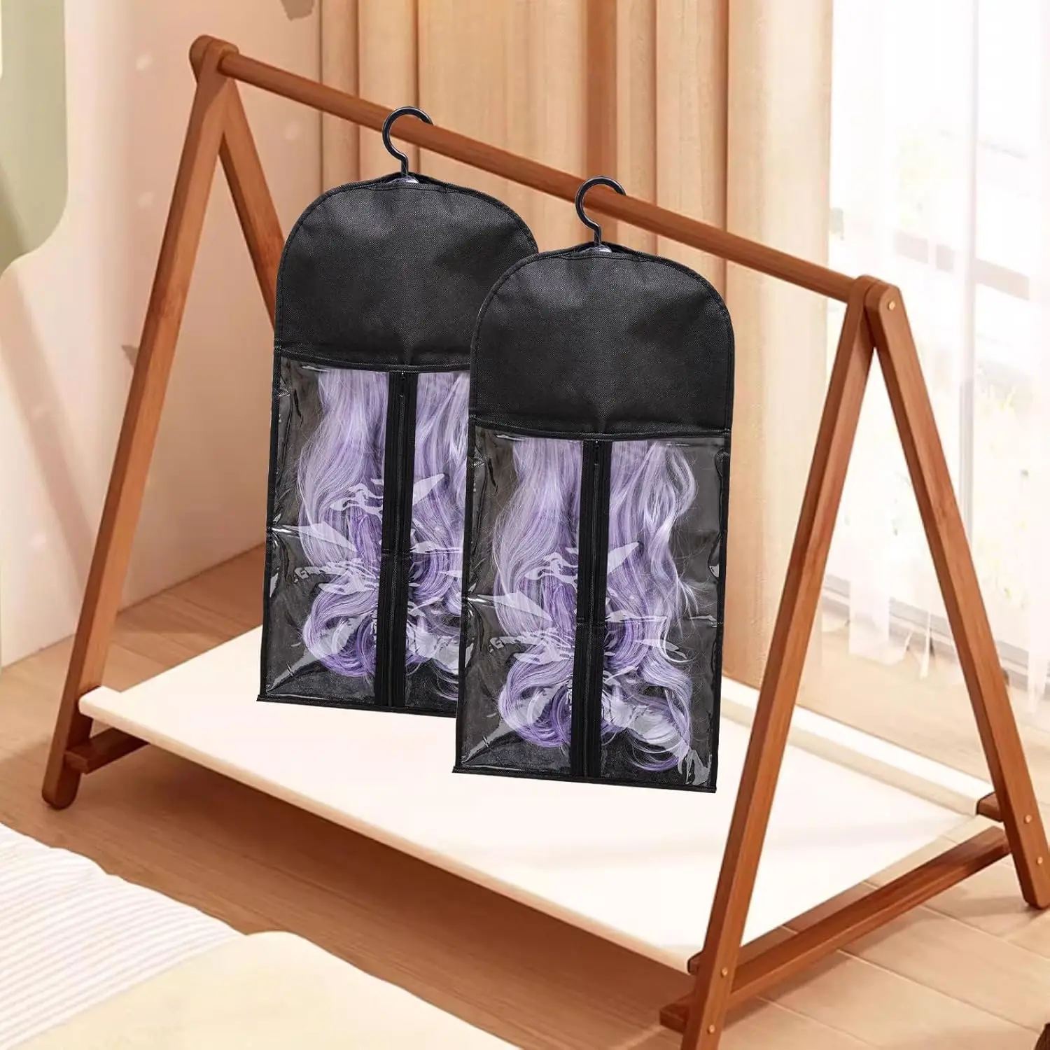 5 Groups Wig Storage Bags with Transparent Dust-Proof Covers and Durable Hangers(5Dust Covers + 5 Hangers) image 6