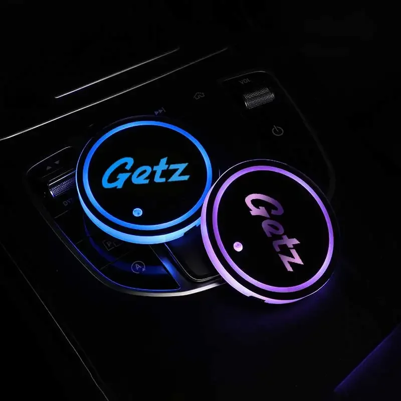 7 Colors Car Water Coaster Drinks Holder Decor For Hyundai Getz Luminous Logo Cup Mat Pad LED Atmosphere Light Auto Styling