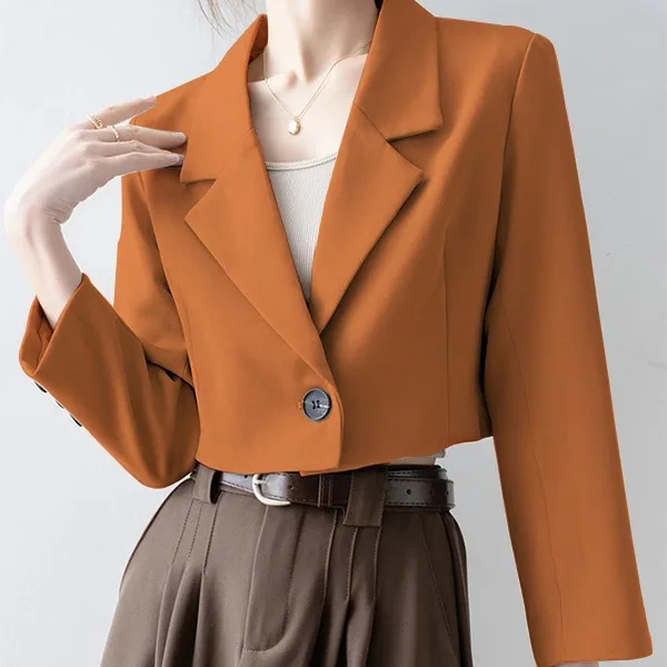 

Short Loose Fit Tailored Jacket in Beige for Women Spring Autumn New Style Slimming Small Size Fashionable Polyester Fabric