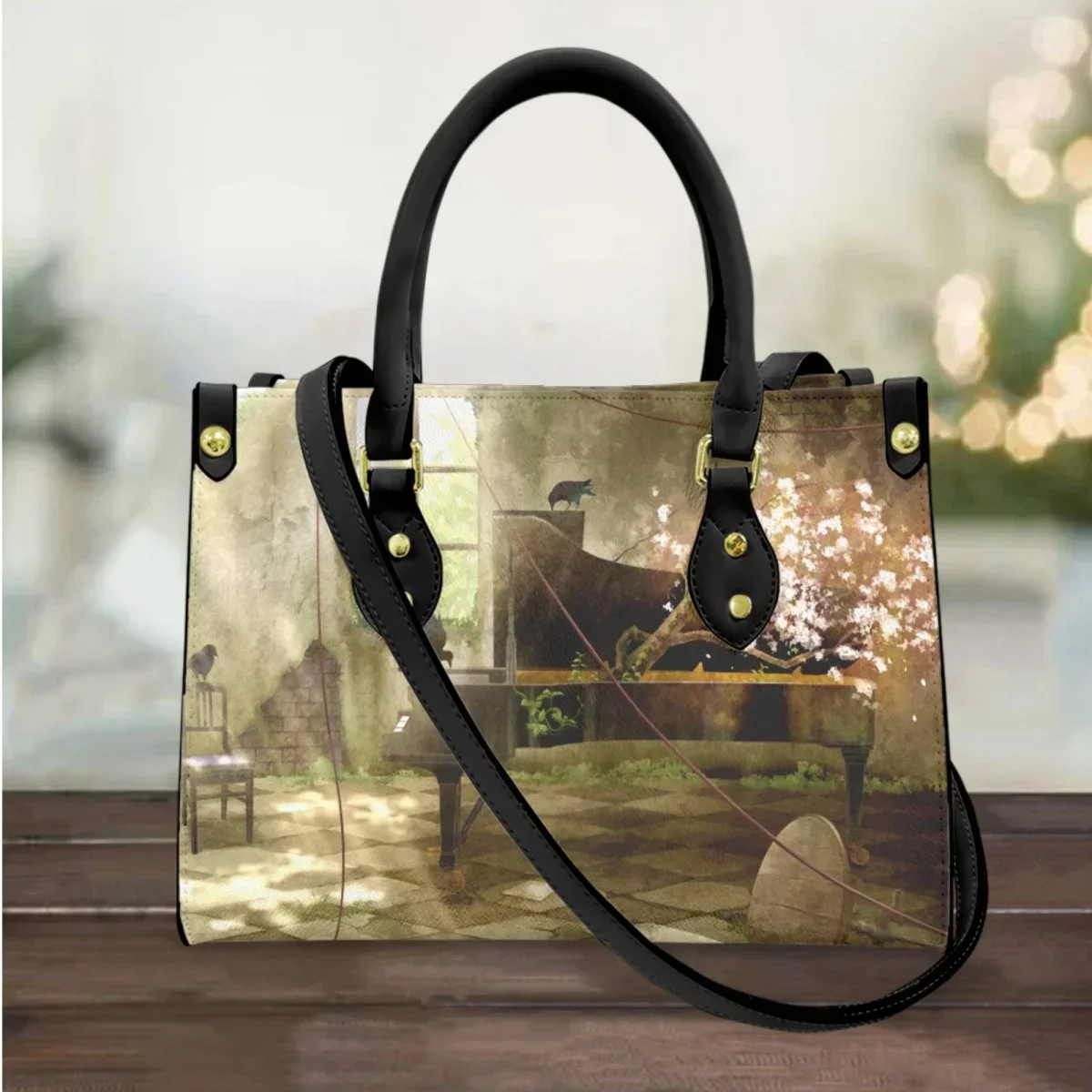 

Vintage Piano Pattern Top Handle Messenger Bag Music Art Design PU Leather Shoulder Handbag High Quality Party Trend Coin Purse