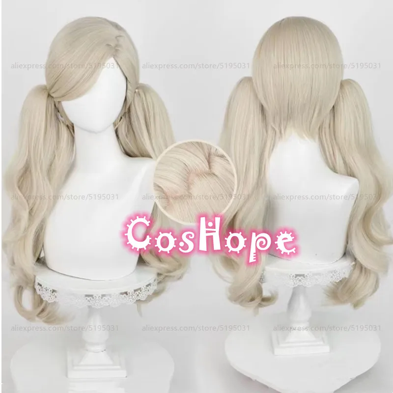 PANTHER Anne Takamaki Cosplay Wig with Double Ponytails Light Linen Gold Wig Cosplay Anime Heat Resistant Synthetic Wigs