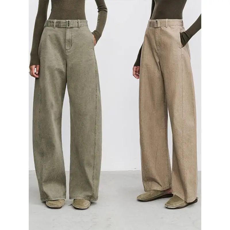 

Maxdutti French Minimalist Casual Pants Women's Vintage Artistic Work Pants Denim Fashionable Curved Pants High Waisted Jeans