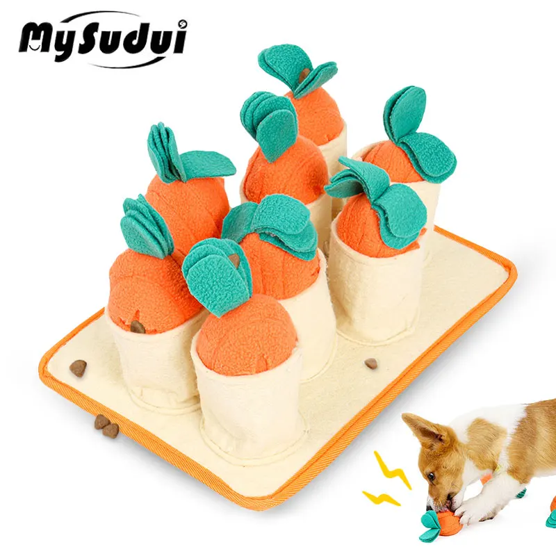 

Cute Carrot Dog Toy Sniffing Puzzle Training Interactive Pet Playing Mat Slow Feeding Squeaker Chew Toys Cat Dog Treat Dispenser