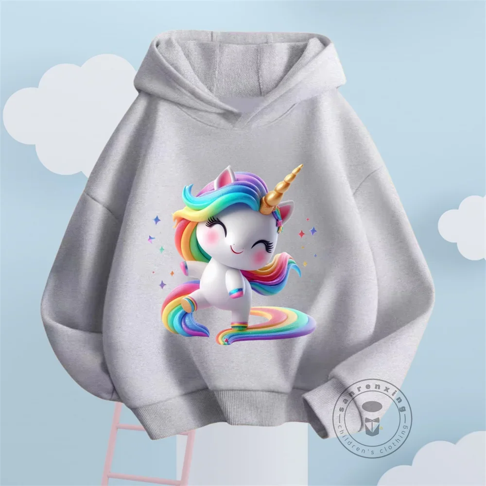 Cute Kids Unicorn Hoodies Girls Cotton Hooded Autumn Winter Outfit Girls Rainbow Print Colorful Sweatshirt Children Clothing