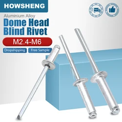 HOWSHENG 10-100 pz testa a cupola rivetto cieco rivetti Pop M2.4 M3.2 M4 M4.8 M6 rivetto di scarico mandrino con gambo in alluminio per auto