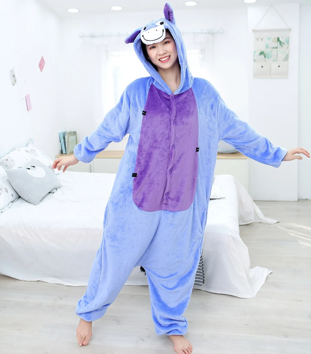 Kigurumi onesies ชุดนอนผู้หญิงลายสัตว์, ชุดนอนผู้ใหญ่อบอุ่นในฤดูหนาวชุดคอสเพลย์อนิเมะฮาโลวีน