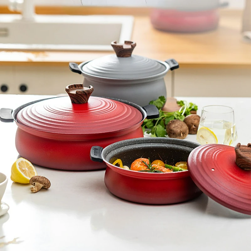 

Nordic Non-stick Soup Pot Household Cooking Stew Double Ear Pots Induction Cooker Special Casserole Kitchen Clay Pot for Cooking