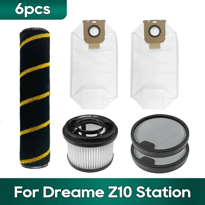 6PCS For Dreame Z10 Station Robot Vacuum Cleaner Parts Replacement HEPA Filter Roller Brush Dust Bag