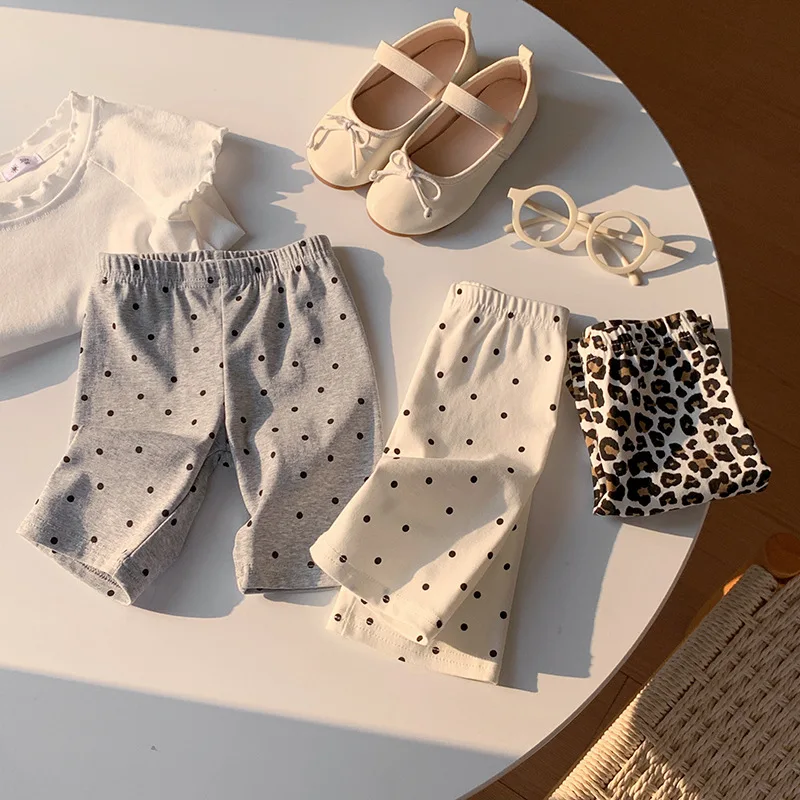 3pc Summer Short Pants Girls 2-7 Years Elasticity Five-Point Design Fashionable Dot Print Children's Clothing Baby Students Wear
