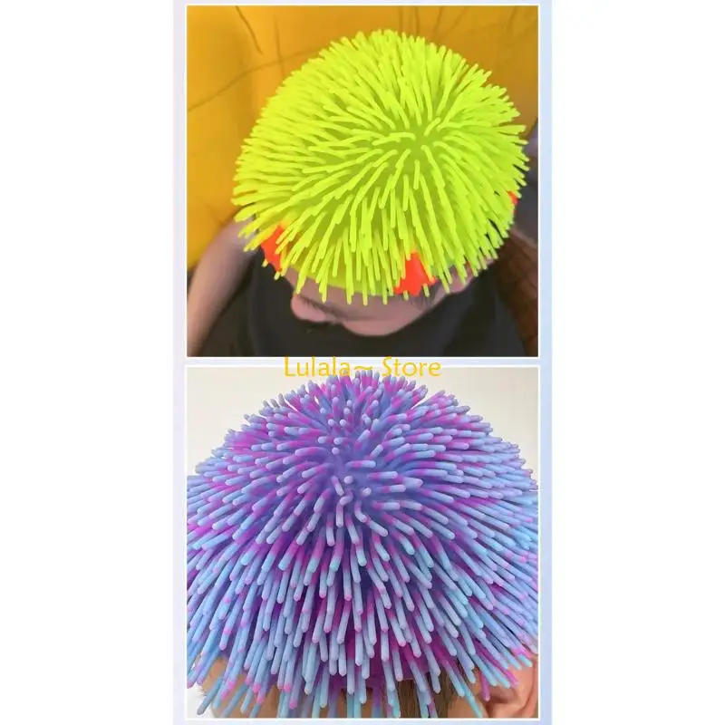 Y4QA قبعة كرة وخز مطاطية ناعمة، حجم قبعة شعر مضحكة، لعبة مرنة للفك نفس الأنماط المضحكة، هدية العيد، حفلة العطلة