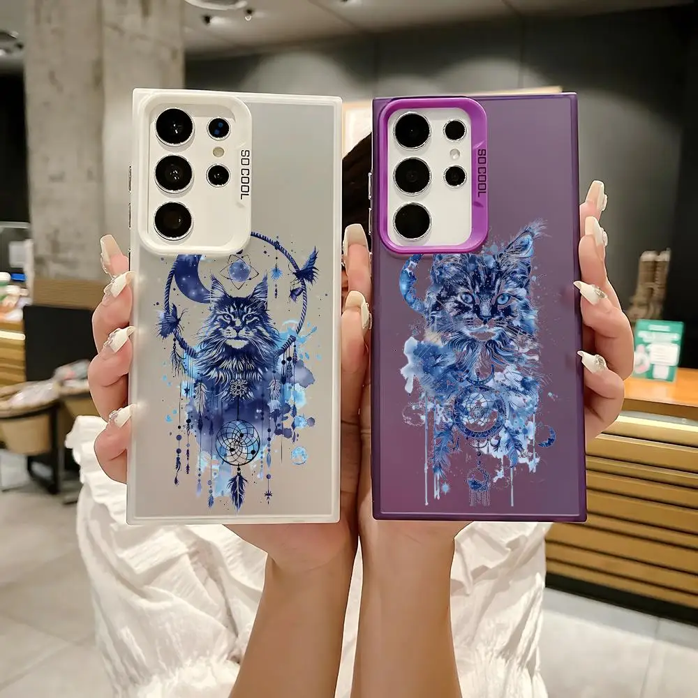 Cool Cat Design Phone Case For Samsung Galaxy S25 S24 S23 S22 S21 Ultra Plus Laser Hard Colorful Matte Shockproof