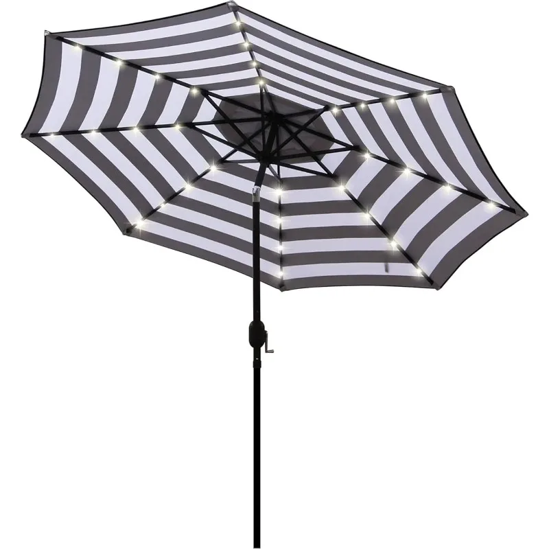 

9 ft Solar Umbrella 32 LED Lighted Patio Umbrella Table Market with Tilt and Crank Outdoor Umbrella for Garden