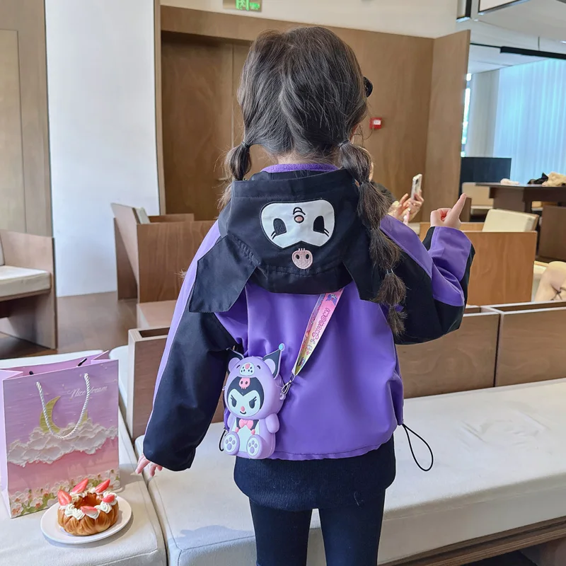 

Anime Autumn Winter New Kawaii Kuromi Kids Hooded Jacket Sanrio Girls Boys Fashion Keep Warm Windproof Removable Outdoor Jackets