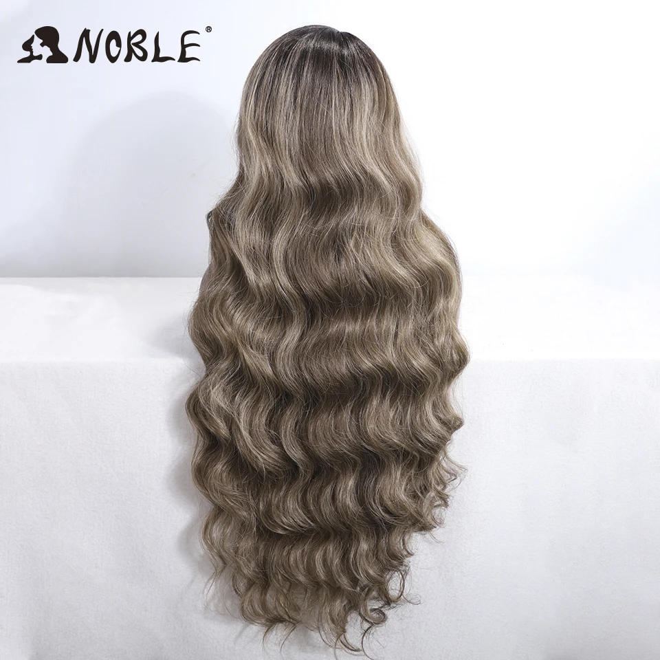 Noble Synthetic Lace Front Wig Long Wavy 30 Inch Body Wavy Long Part Lace Wig For Women Lace Front Wig Ombre Blonde Cosplay Wig