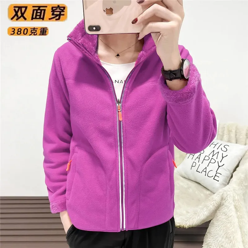 Coral Velvet Double-Sided Fleece Jacket Women Spring Autumn Keep Warm Coat Top 2-Way Wear Casual Outerwear Outdoor Sportswear