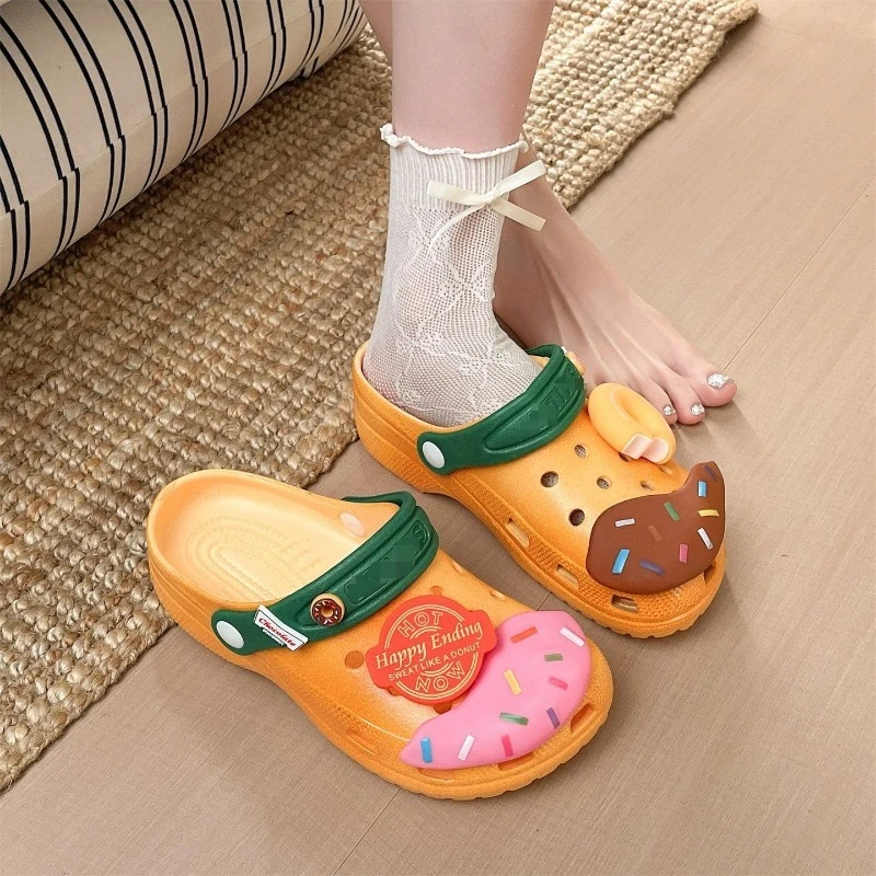 Sandales décontractées unisexe en EVA pour couples, antidérapantes, thème alimentaire, donuts, plage, cadeaux