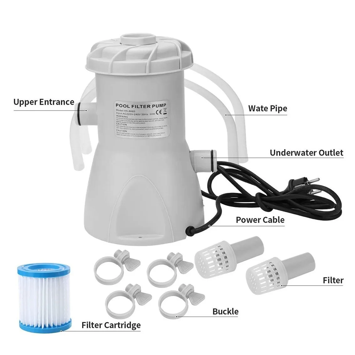 1000gal Pool Filter Pump Above Ground Frame Swimming Pool Water Circulation Pump Impurity Cleaning Filtration System