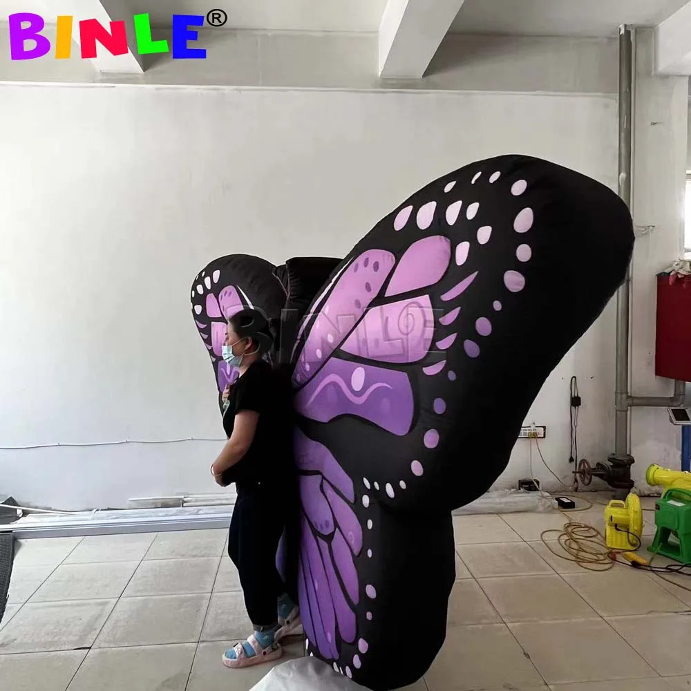 Disfraz de ala de mariposa inflable con luces LED para adultos, decoración de desfile, fiesta, eventos, actuación en escenario, 2m