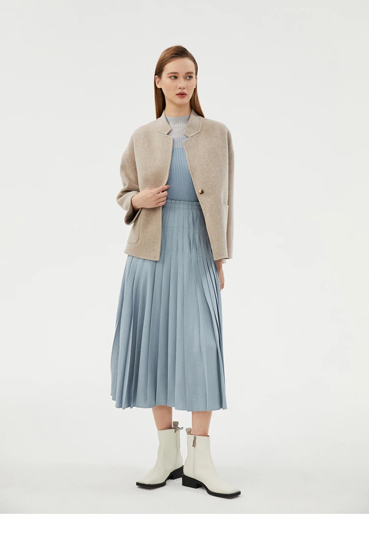 CAIXINGLE Herbst- und Winterneuer Damenmantel 100% Reine Wolle Wendbarer Wollmantel Stehkragen Schwalbenschwanz-Damen-Crop-Top – Detail 14