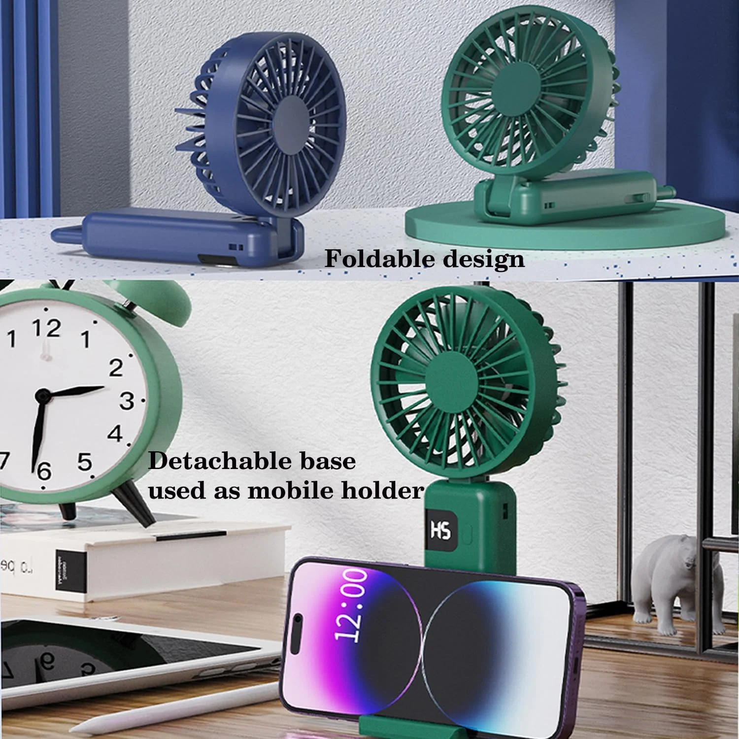 Mini ventilatore portatile, ventilatore con display a LED 5 velocità 2000mAh USB batteria ricaricabile Ventilatore piccolo ventilatore da tavolo personale per donne uomini Gir