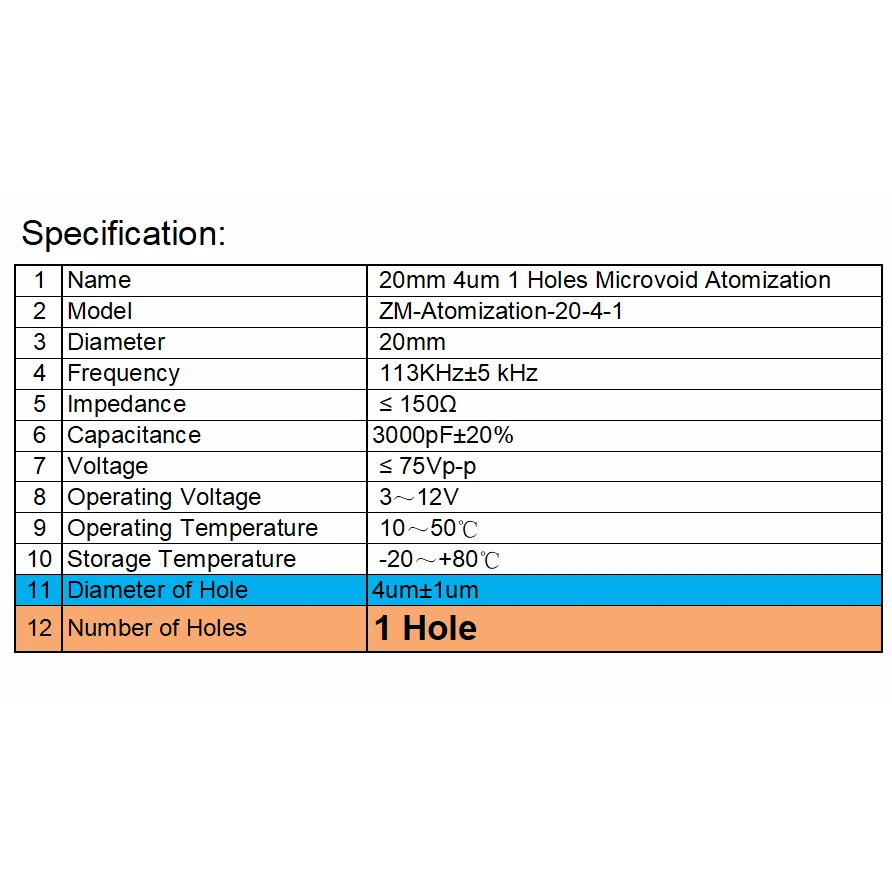 20Mm 113KHz 4um Potongan Atomisasi Ultrasonik