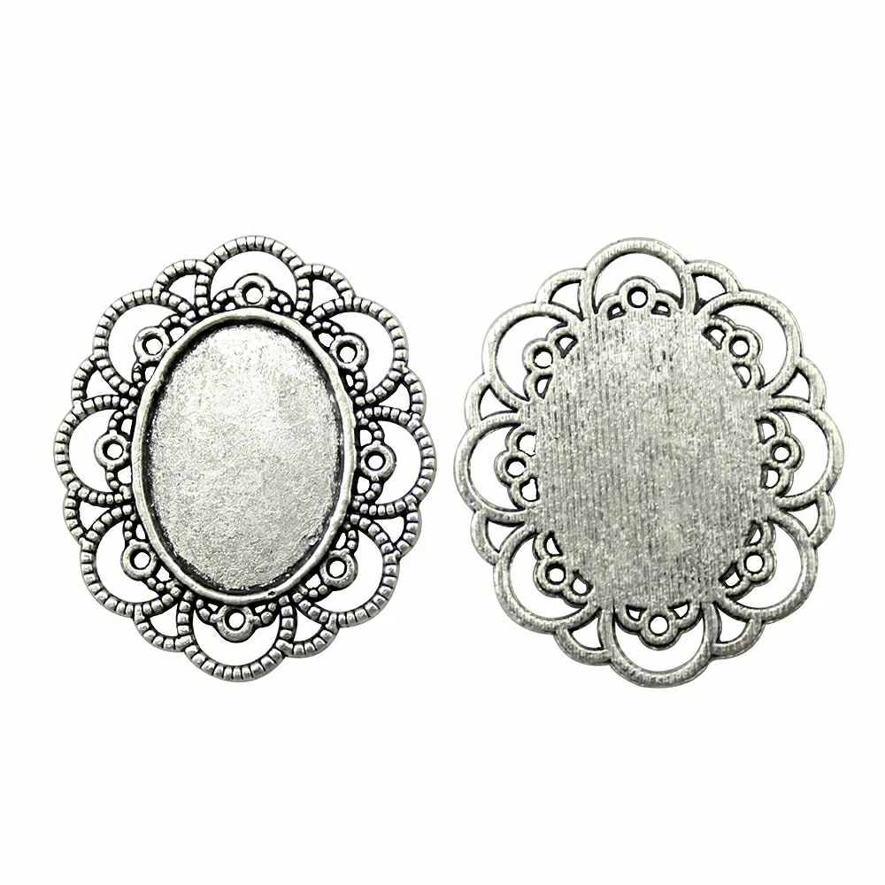 Fit 18x25mm 13x18mm 2 Colors Antique Bronze Antique Silver Color Lace Cameo Cabochon Pendant Base Setting Charms