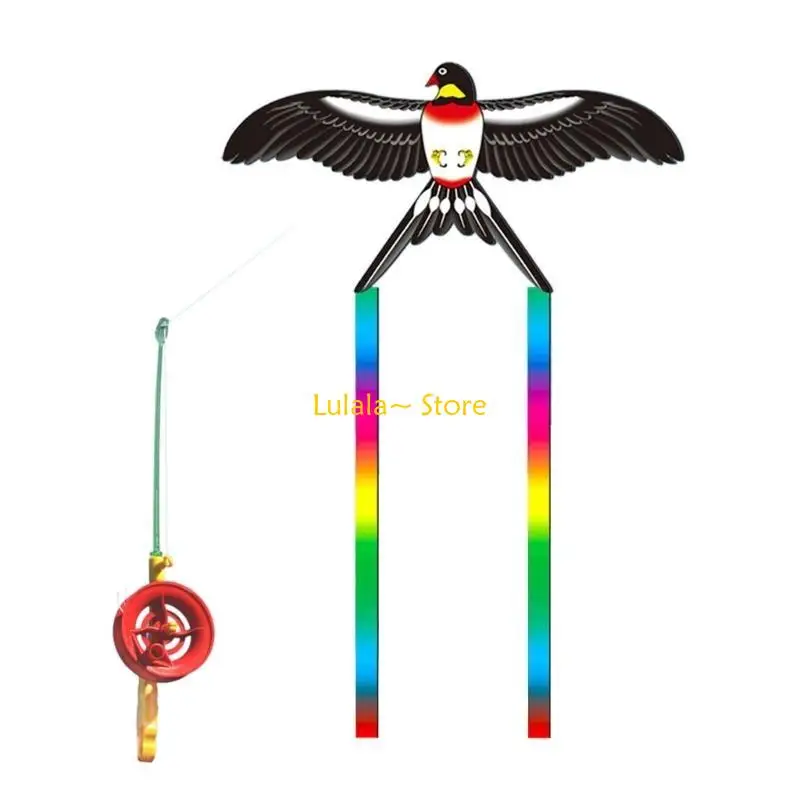 Y4QA Dynamic Wing Kites Flying Kites Fishing Rod Child Beach Flying Toy Kites Vacation Outdoor Backyard Kites Toy Family