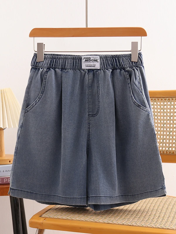 

Summer 2025 plus Size Women's Elastic Waist Loose Wide Leg Five-Quarter Jeans Short Pants Casual High Waist Wide Leg Shorts