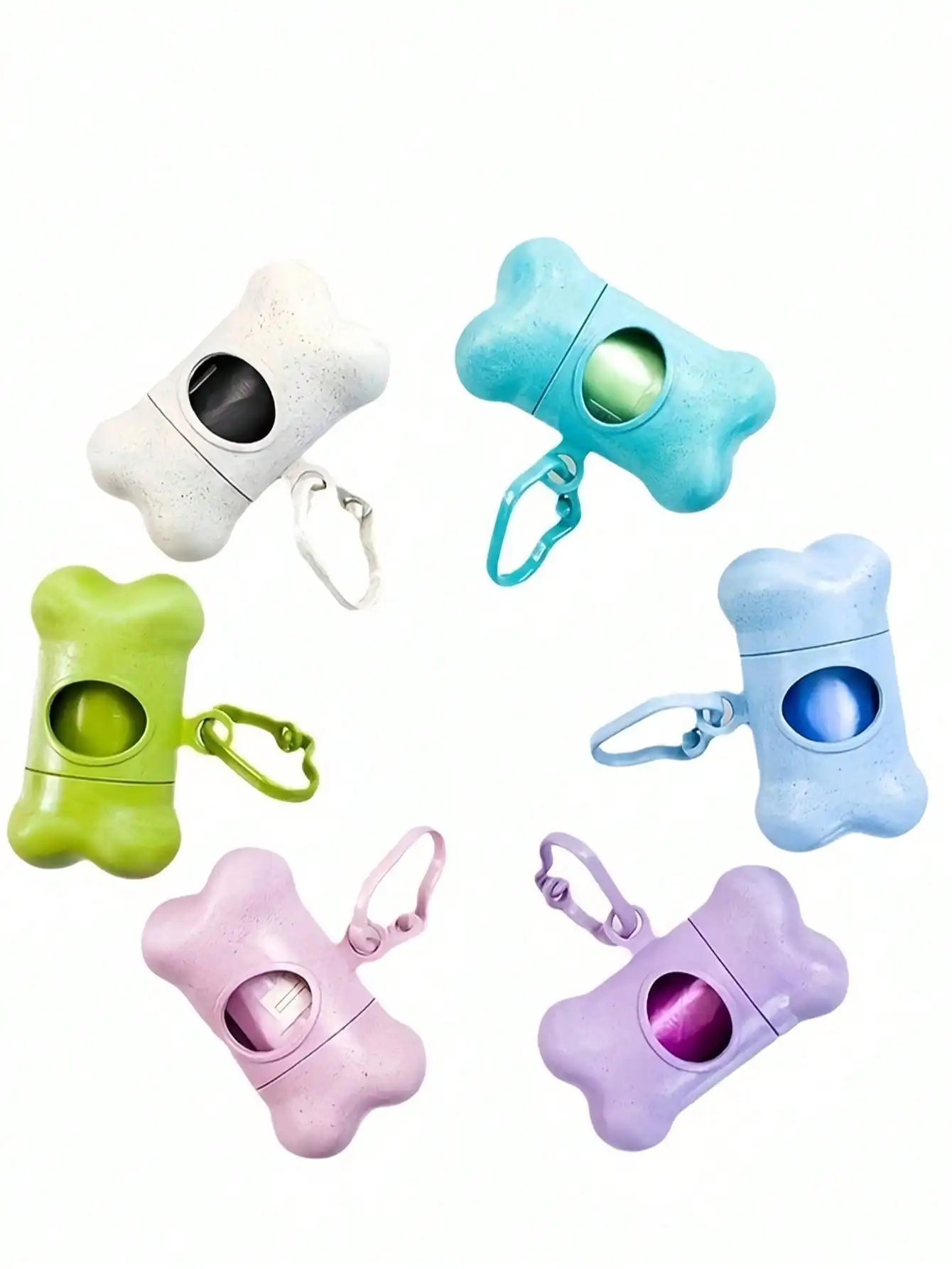 6pcs Hands-Free Dog Waste Bag Dispenser - Durable Plastic No Battery Needed, Suitable For Outdoor Walking Training, Pet Waste Collector, Wheat Straw Bone Shaped Dispenser With Pet Waste Bags, Portable Bone Shell