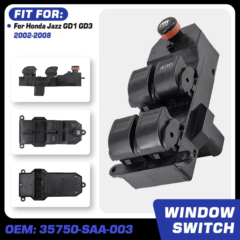 

RHD Electric Power Window Control Switch Button 35750-SAA-003 For Honda Jazz GD1 GD3 2002 2003 2004 2005 2006 2007 2008 20 Pins