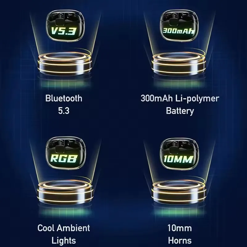 Awei T52pro Headphone Bluetooth 5.3 Speaker Mini Nirkabel Headset Lampu Pernapasan Warna-warni Earphone Gaming TWS In-Ear Headset DNS