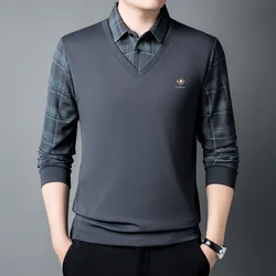 BROWON Merk Icoon T-shirts Man Lente Herfst 2025, Nieuwe Plaid Gestreepte T-shirt met lange mouwen voor Mannen Turn Down Kraag Casual Tops