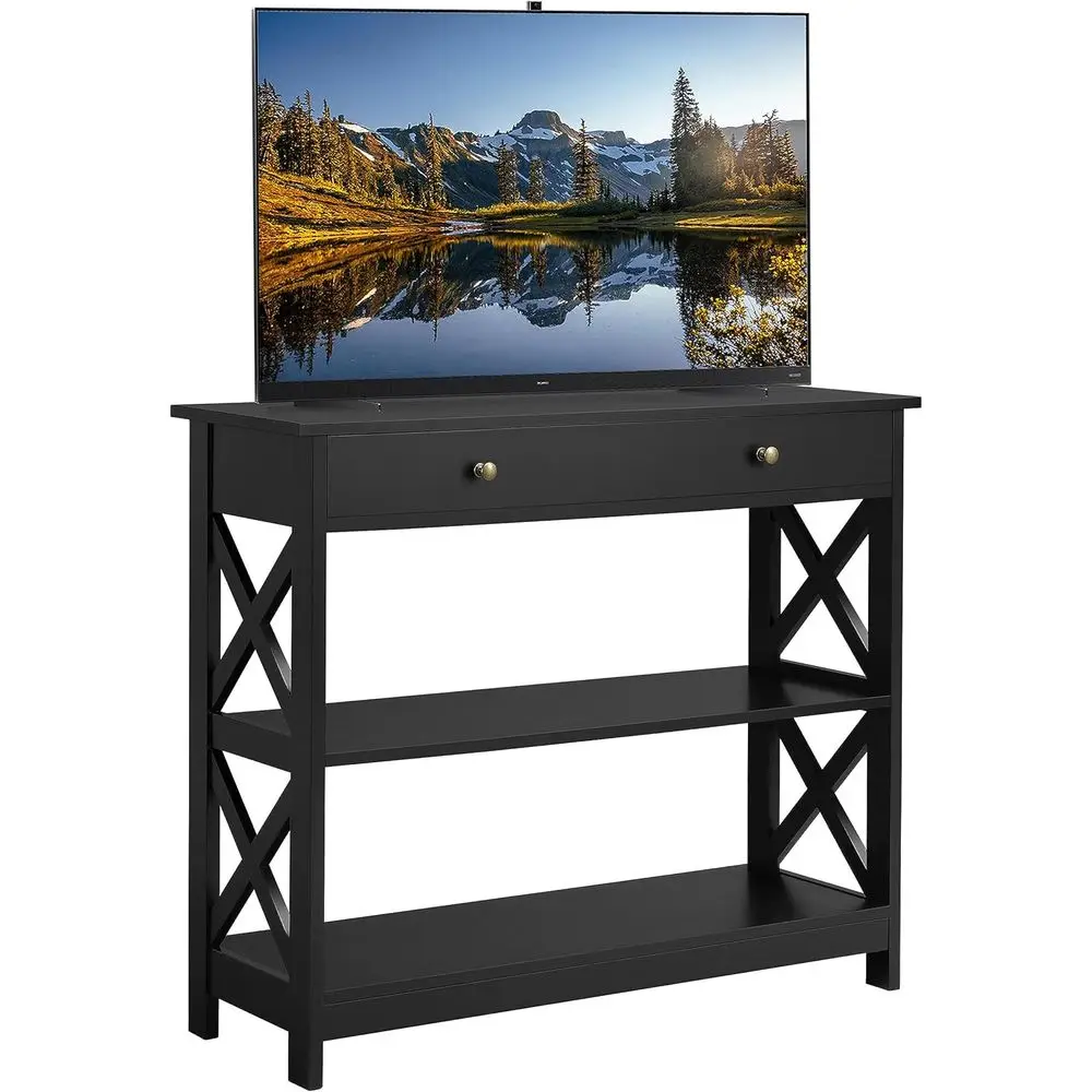 

Тумба-консоль для ТВ 39.5 Media с 2 полками — идеально подходит для телевизора и развлечений в гостиной, спальне или прихожей — черная
