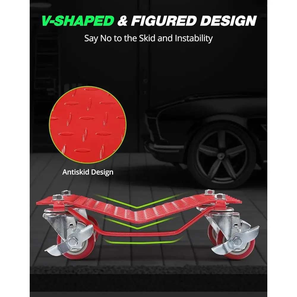 مجموعة دوللي سيارة شديدة التحمل مكونة من 4 قطع، سعة 6000 رطل، عجلات دوارة لسهولة حركة المركبات، أحمر #2