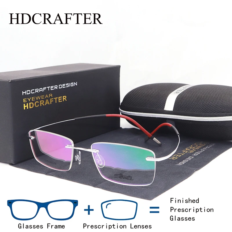 

HDCRAFTER очки без оправы из чистого титана, мужские очки для чтения при близорукости, оптика, очки, оптические линзы с рецептом