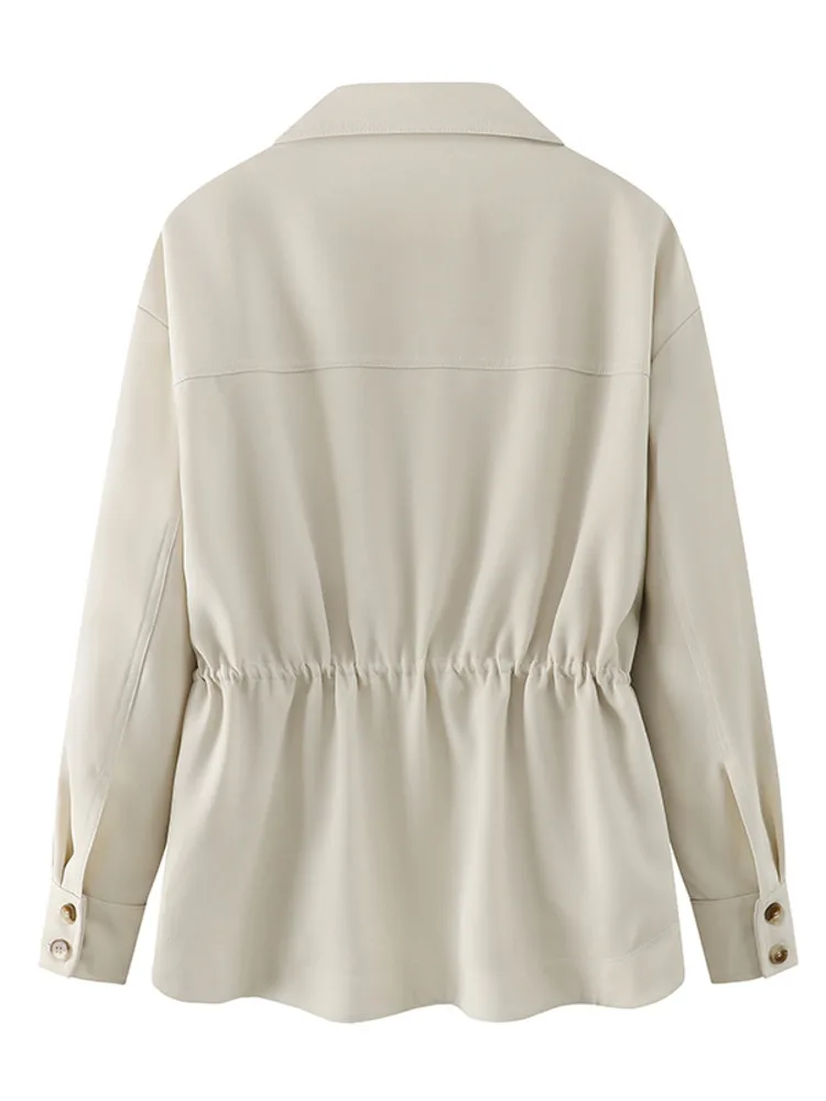 ZMEENNA Giacca da donna elegante con coulisse in vita Giacca leggera con colletto con risvolto Capispalla con bottone singolo con tasche ZM3160