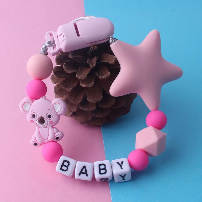 Neue Buche Holz Baby Schnuller Clips personal isierte Name Nippel Halter Kette für Baby Beißring Spielzeug Anti-Lost Ketten benutzer definierte Dummy-Clip