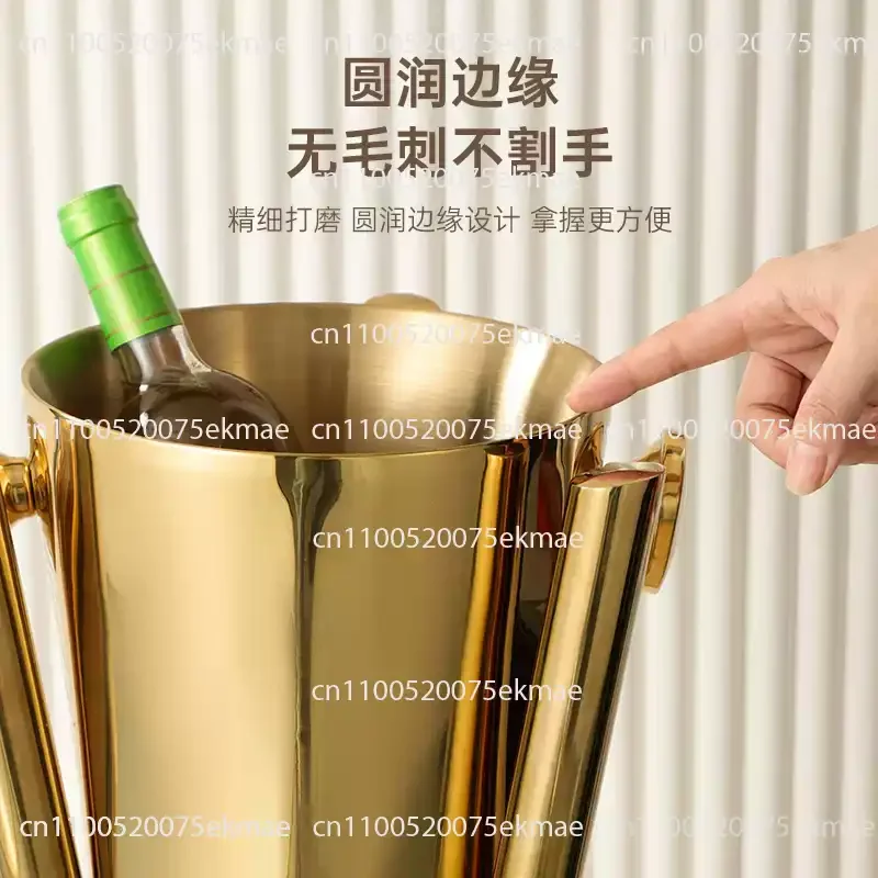 Stainless Steel Double-Layered Champagne Bucket, Thick-Walled Ice Bucket for Home and Commercial Use
