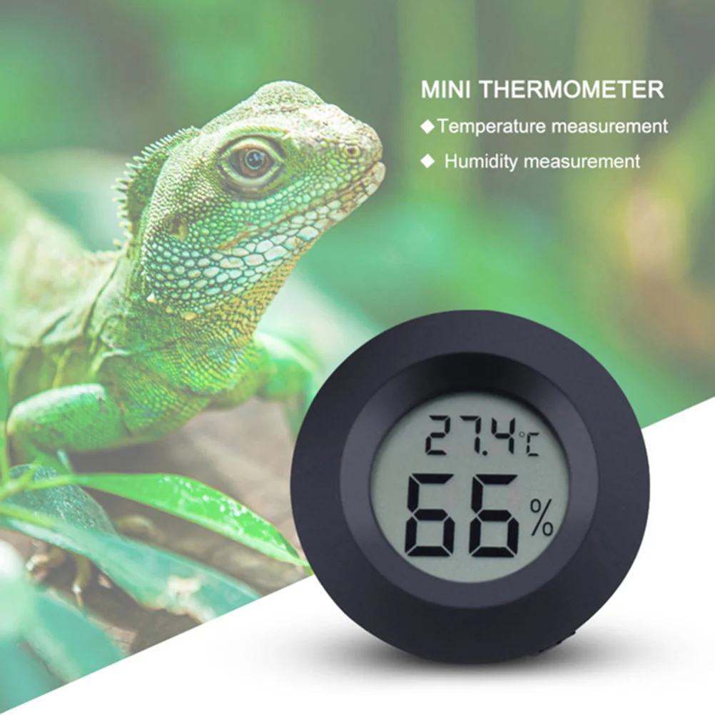 Therye.com-Hygromètre rond d'intérieur, humidité pour reptile, accessoires numériques léopard Gecko, humidificateur noir, 7 pièces