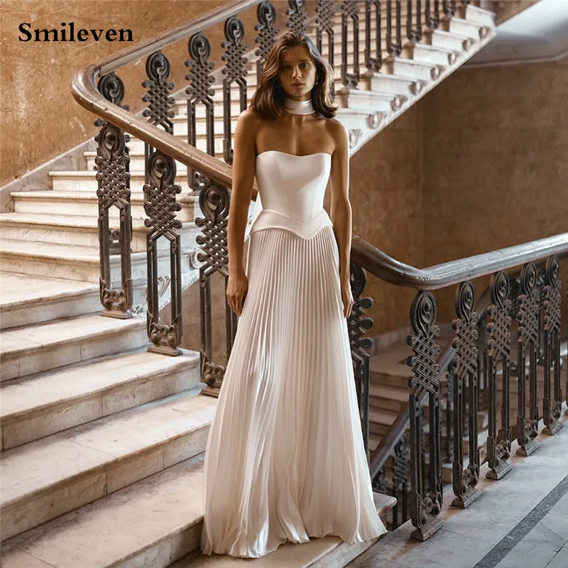 

Smileven Newest Wedding Dresses A Line Strapless Bride Dresses Sexy Vestido de novia 2024 Customized Satin Wedding Gowns