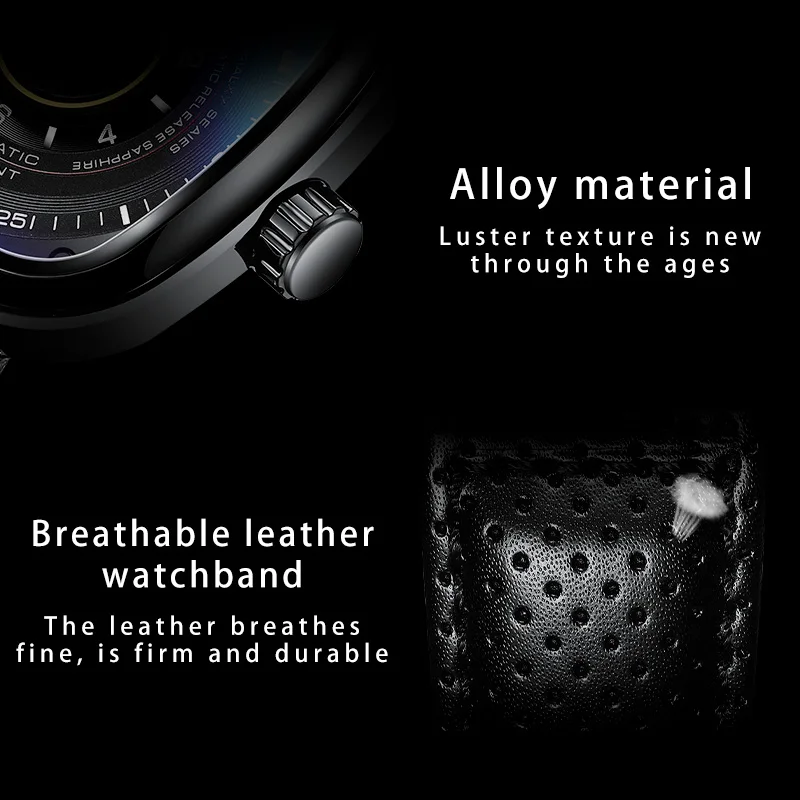 GLENAW New Square Large Dial Mechanical Watch Men with Scratch resistant Mirror Luminous Waterproof Top Luxury Mechanical Watch