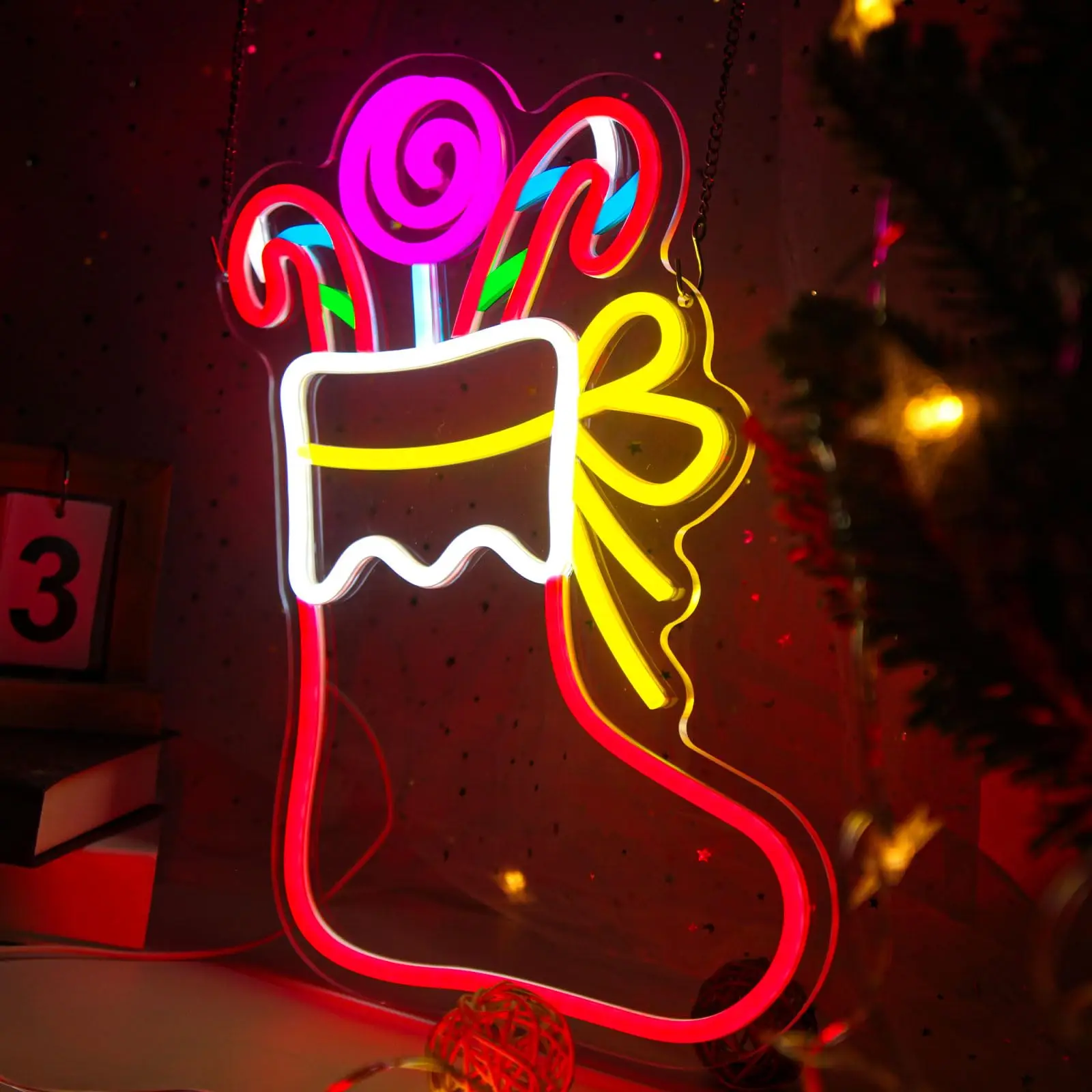 クリスマスストッキングledネオンサインusb調光式ライトアップサイン壁飾り屋内ホリデークリスマスパーティー子供部屋バーパブ用